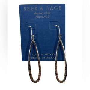 New Seed & Sage 925 Sterling Silver Drop Lobg Hoop Earrings